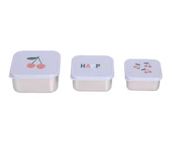 Outlet 3 Cajitas Almuerzo Acero Happy Fruits Cherry Fiambreras Infantiles|Cajas De Almuerzo