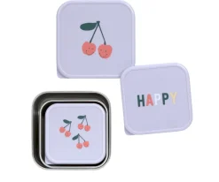 Outlet 3 Cajitas Almuerzo Acero Happy Fruits Cherry Fiambreras Infantiles|Cajas De Almuerzo