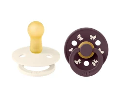 Chupetes Con Diseños^BIBS 2 Chupetes Colour Round Holiday Bow Ivory/Plum