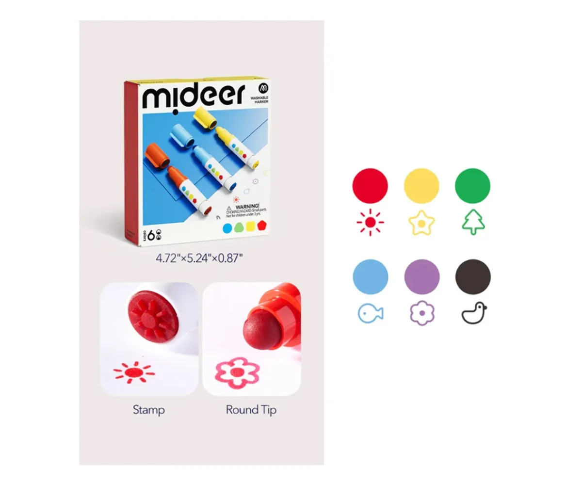 Manualidades Para Niños^MiDeer 6 Marcadores Lavables