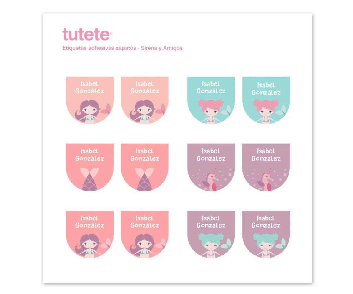 12 Pegatinas Zapatos Sirena y Amigos Etiquetas Personalizadas|Colecciones Vuelta Al Cole