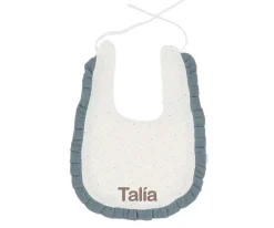 Baberos Personalizados^Cristina de Jos'h Babero Algodón Volante Rainbow Dots Azul Personalizable