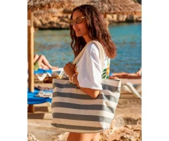 Bolsas De Playa^Tutete Textil Bolsa de Playa Nautical Natural-Gris Personalizable