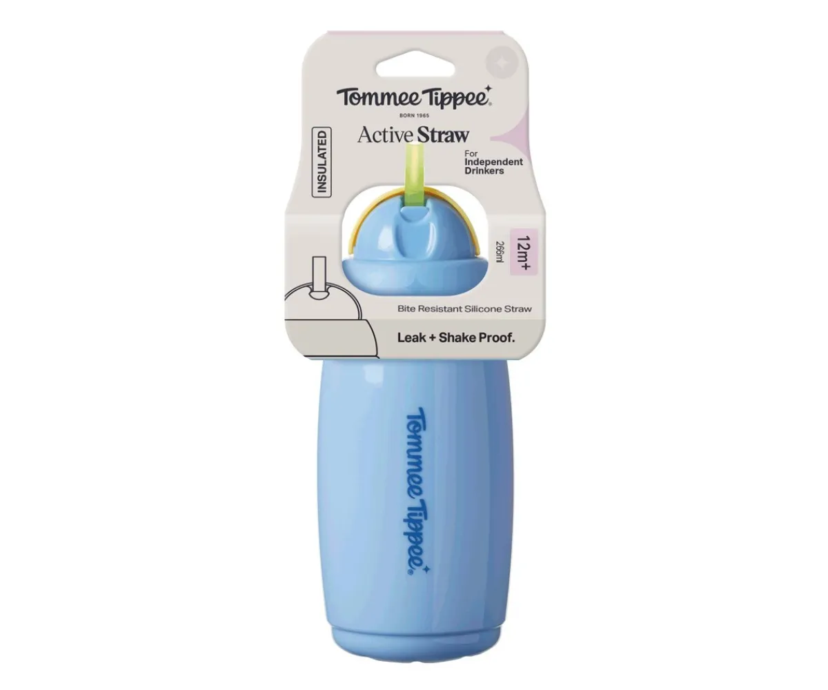 Botellas De Plástico^Tommee tippee Botella Isotérmica Antigoteo con Pajita Azul Pastel 266ml