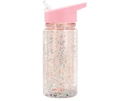 Botellas De Plástico^Tutete Botella Plástico con Pajita Glitter Stars Pink Personalizable