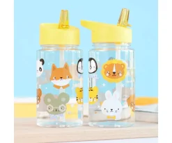 Botellas De Plástico^A Little Lovely Company Botella Plástico con Pajita Personalizable Animal Friends 450ml