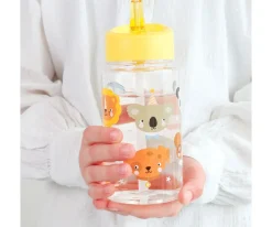 Botellas De Plástico^A Little Lovely Company Botella Plástico con Pajita Personalizable Animal Friends 450ml