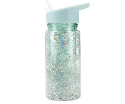 Botellas De Plástico^Tutete Botella Plástico con Pajita Glitter Stars Turquoise Personalizable