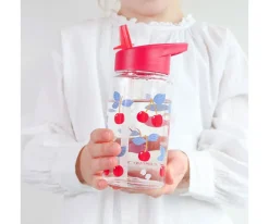 Botellas De Plástico^A Little Lovely Company Botella Plástico con Pajita Personalizable 450ml Cherries