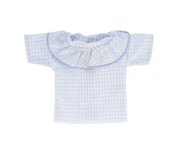 Accesorios Para Muñecas^Tutete Textil Camisa Vichy con Volante Azul Celeste para Muñeco Azul Celeste