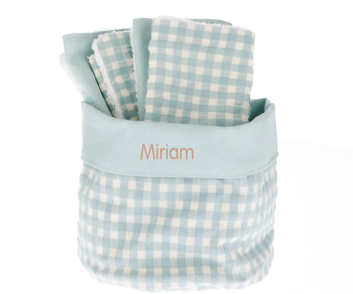 Clearance Cesta con Secababitas Vichy Verde Personalizable Niños Organizadores De Baño|Secababitas