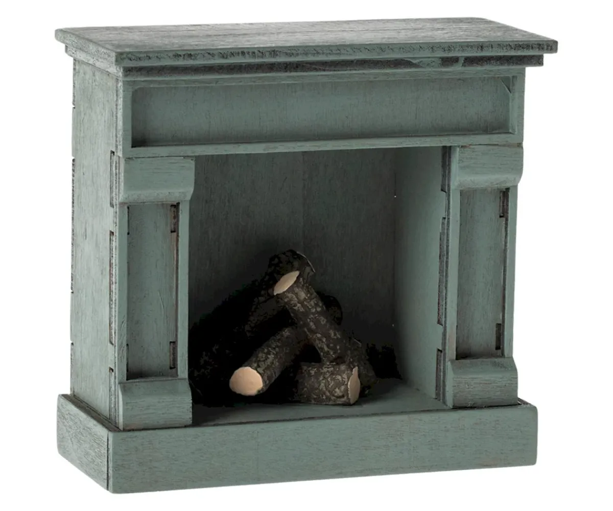 Casa De Muñecas De Madera^Maileg Chimenea en Miniatura Ratón Blue