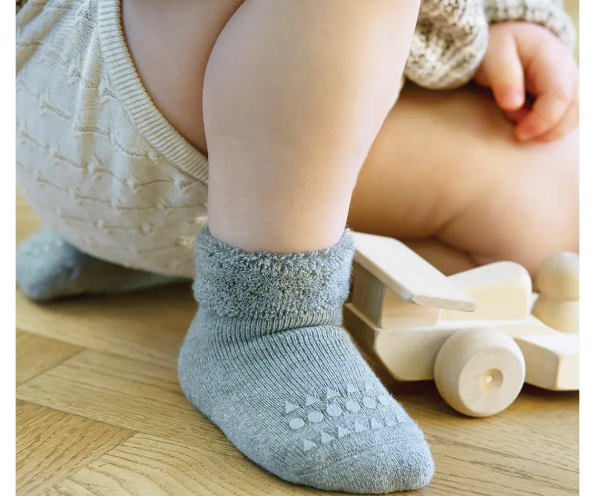 Gateo^GoBabyGo Combo Box Calcetines Suela Antideslizante Algodón Dark Grey Melagne, Sand, Grey Melange, Black