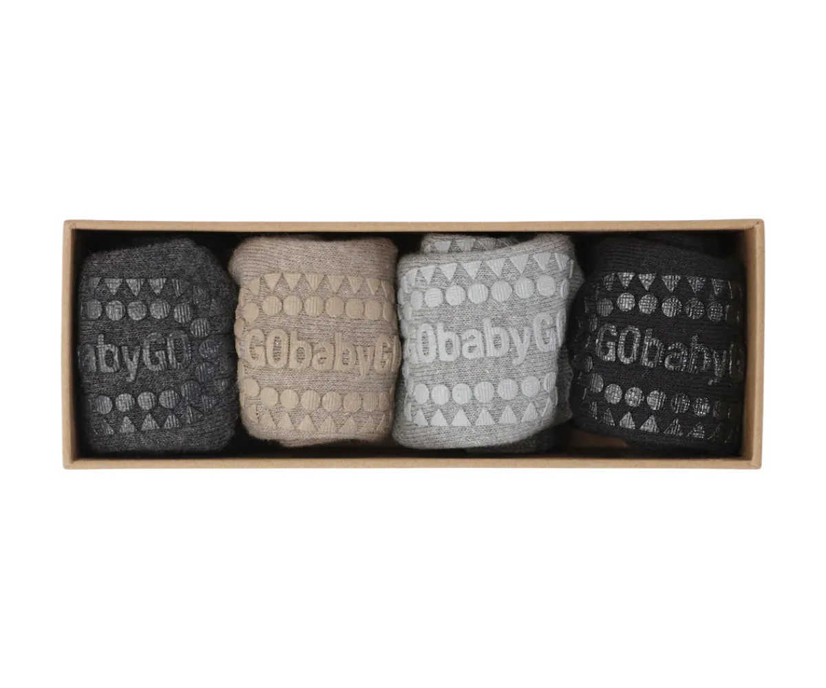 Gateo^GoBabyGo Combo Box Calcetines Suela Antideslizante Algodón Dark Grey Melagne, Sand, Grey Melange, Black