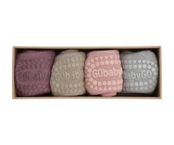 Gateo^GoBabyGo Combo Box Calcetines Suela Antideslizante Algodón Misty Plum, Sand, Soft Pink, Grey Melange