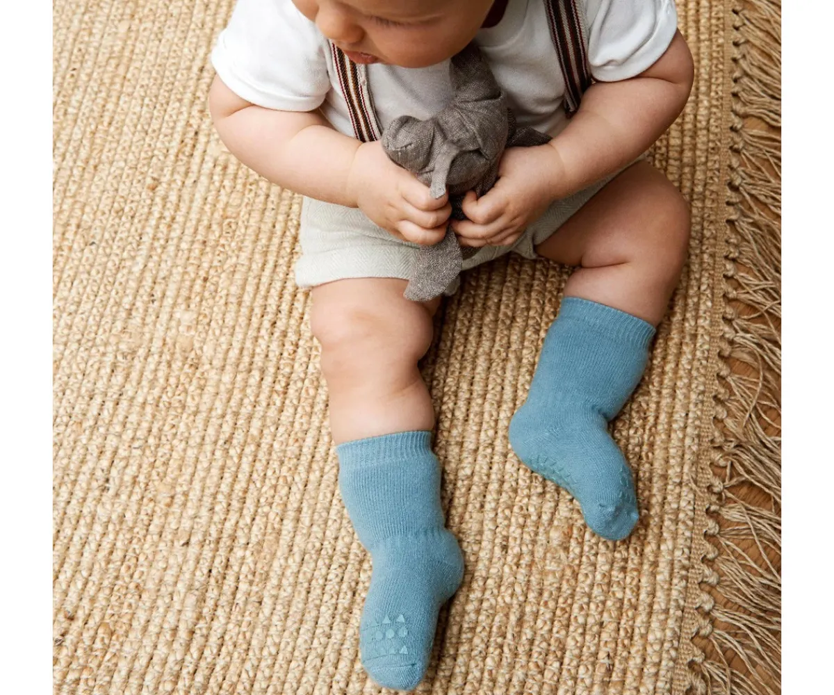 Gateo^GoBabyGo Combo Box Calcetines Suela Antideslizante Algodón Dark Grey Melagne, Dusty Blue, Navy Blue