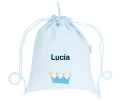 Mochilas Saco Infantiles^Tutete Textil Mochila Saco Personalizada Piqué Corona Azul