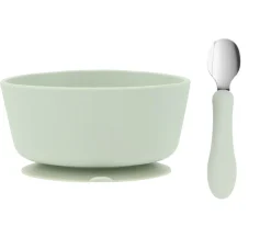 Vajilla Infantil^Tutete Pack Baby Meal Babero Silicona Bugs + Bol Silicona y Cuchara Acero Sage