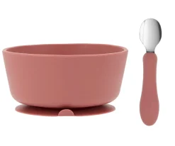 Vajilla Infantil^Tutete Pack Baby Meal Babero Silicona Wild Fairies + Bol Silicona y Cuchara Acero Brick Blush