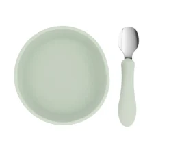 Vajilla Infantil^Tutete Pack Baby Meal Babero Silicona Savannah + Bol Silicona y Cuchara Acero Sage