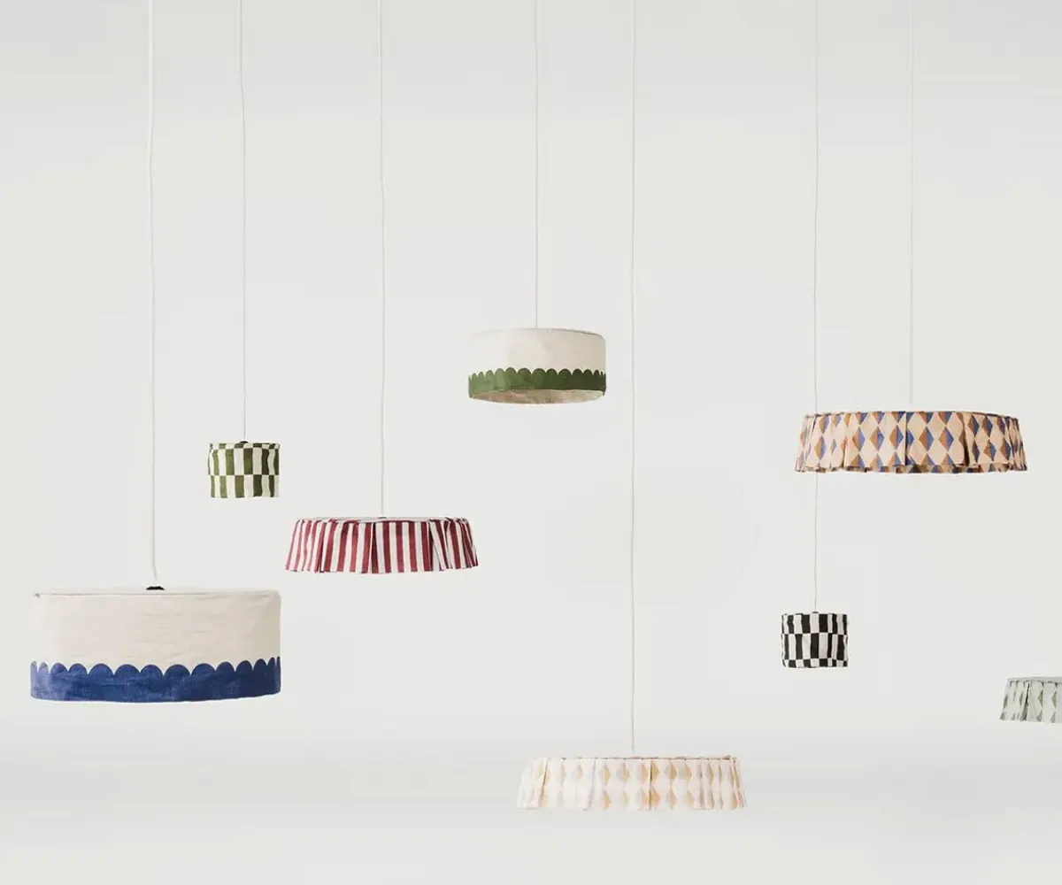 Iluminación^Nobodinoz Pantalla de Lino Lámpara de Techo Vibes Mustard Harlequin