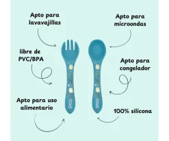 Hot Set de Cuchara y Tenedor de Silicona Elefante Vajilla Infantil|Comer Al Aire Libre