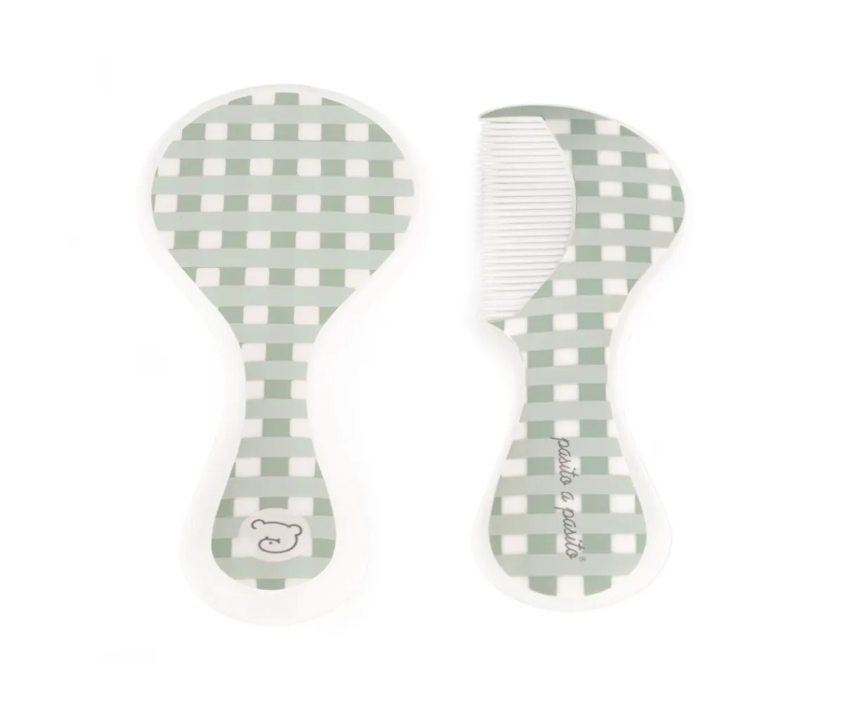 Aseo Bebé Y Niños^Pasito a Pasito Set Peine y Cepillo Bebe Cuadro Verde