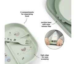 Hot Set Vajilla con Ventosa Foodie Tiny Farm Green Niños Regalos Para Niños|Vajilla Infantil