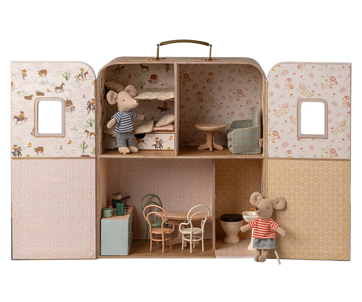 Clearance SuitCase Hermana y Hermano Raton Pequeños Niños Casa De Muñecas De Madera|Juguetes De Viaje