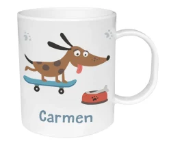 Taza de Plástico Personalizada Skater Dog Colecciones Vuelta Al Cole|Tazas Para Personalizar