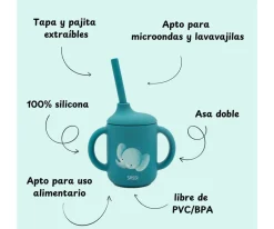 New Taza de Silicona con Pajita Elefante 120ml Vajilla Infantil|Vasos Para Bebés Y Niños
