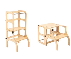 Torre Aprendizaje Montessori Mesa y Silla Natural / Plateado Mobiliario Infantil|Juguetes Montessori