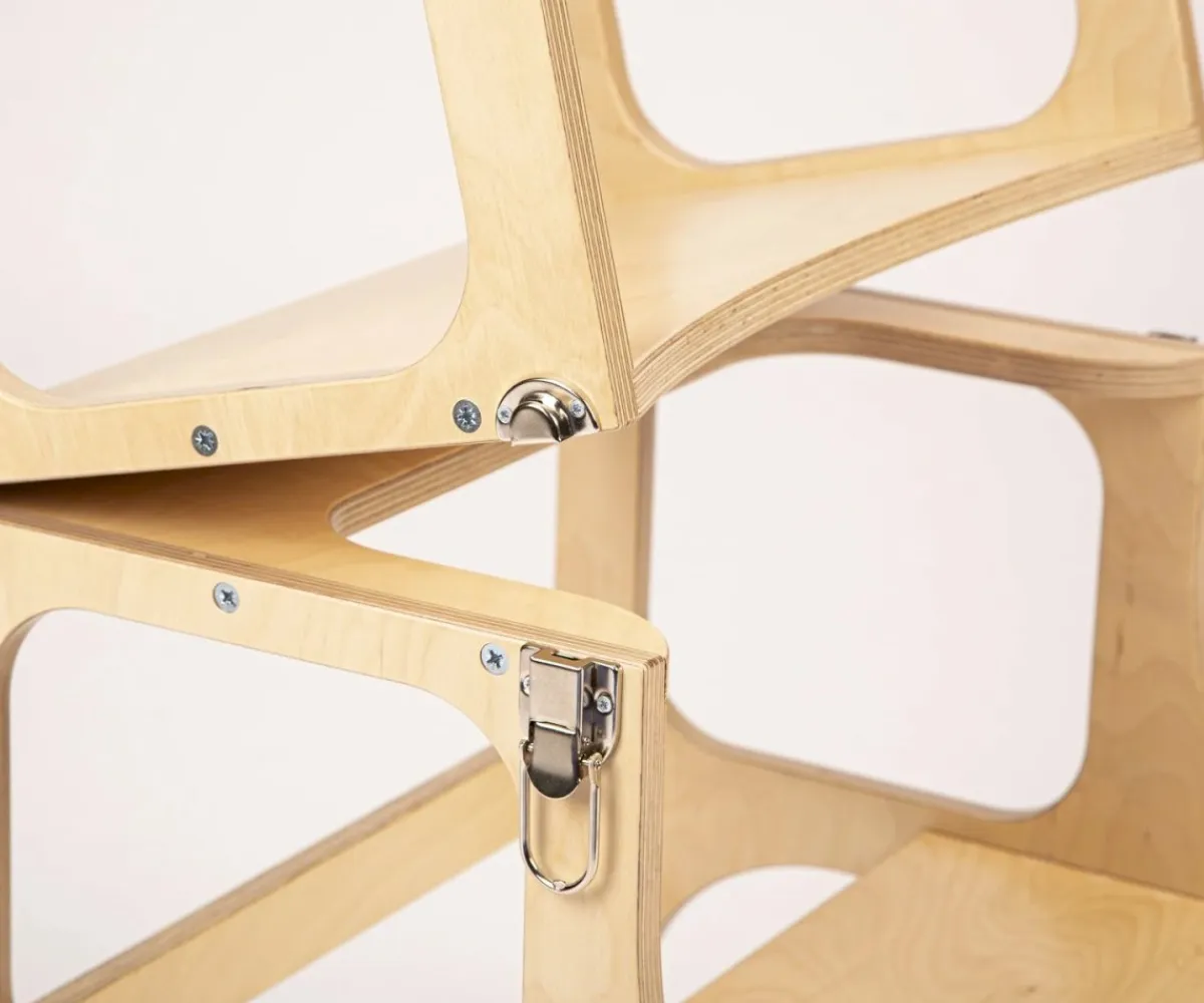 Torre Aprendizaje Montessori Mesa y Silla Natural / Plateado Mobiliario Infantil|Juguetes Montessori