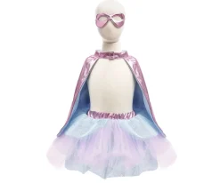 Disfraces Para Niños^Great Pretenders Tutú, Capa y Máscara Super-Duper Metallic Pink/Light Blue 4-6 años