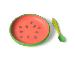 Vajilla Infantil Plato y Cuchara de Madera Wally The Watermelon Baby Led Weaning|Regalos Para Niños