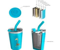 Outlet Vaso Termo Hermético con Pajita TEMP Tumbler Jirafa Turquoise Comer Al Aire Libre|Vasos Para Bebés Y Niños